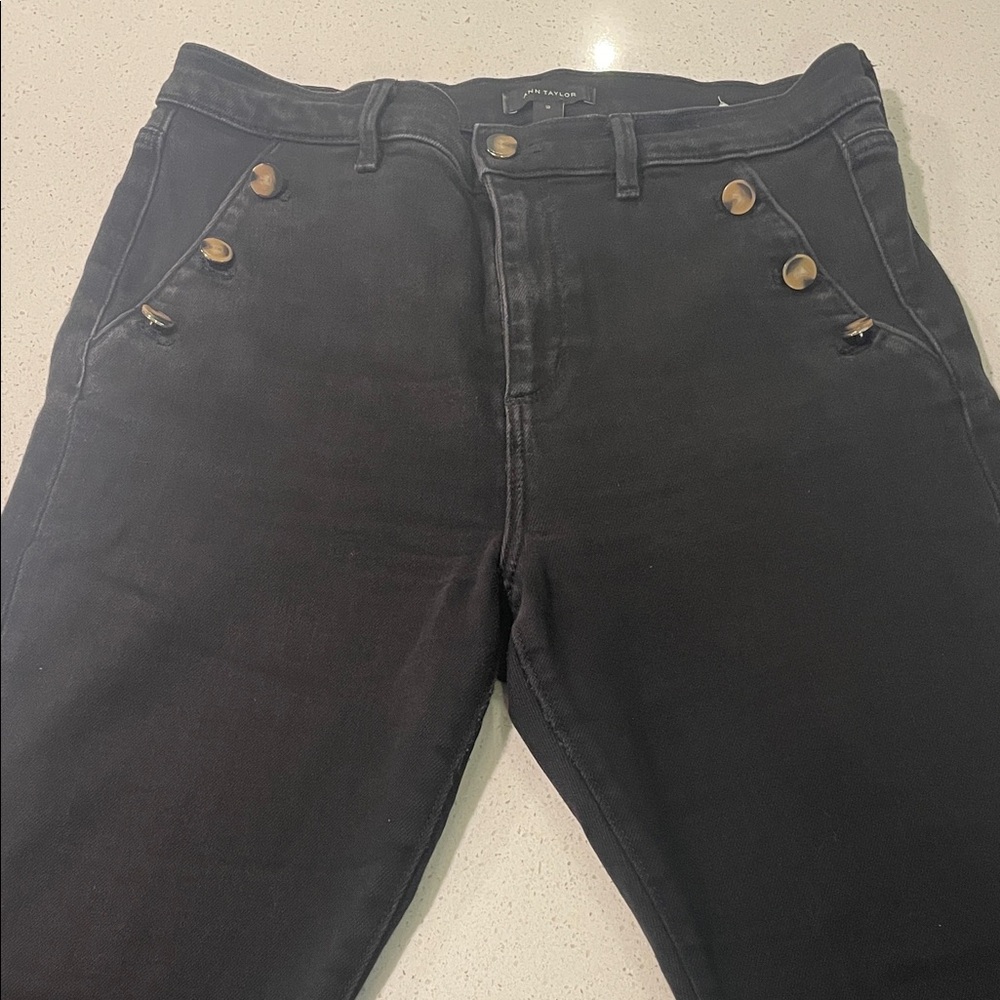 Ann Taylor Black High-Rise Button-Detail Jeans